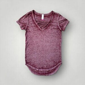 No Boundaries Shirt Womens Small Burgundy Burnout V Neck Lattice Hem Top